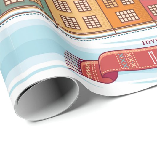 Joyeux Weihnachten Winterhäuser Schneedörfchen Geschenkpapier (Rolleneckpunkt)