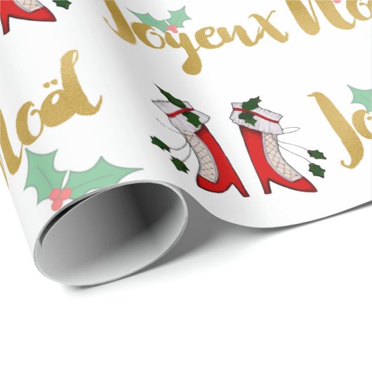 Joyeux Weihnachten Wrapping Paper Geschenkpapier (Rolleneckpunkt)