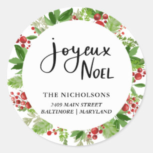 Joyeux Weihnachten Wreath Festivals   Feiertage Runder Aufkleber