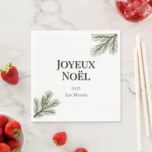 Joyeux Weihnachten - zarte Kiefernäste Serviette (Beispiel)