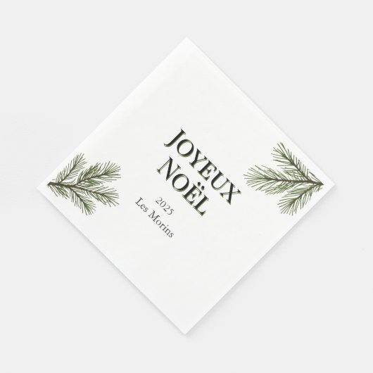 Joyeux Weihnachten - zarte Kiefernäste Serviette (Ecke)