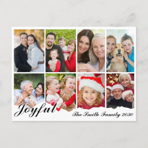 Joyful Acht Foto Elegantes Schwarzes & Weiß Weihna Feiertagspostkarte