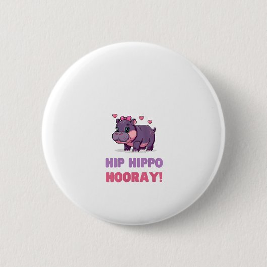 Joyful ANGESAGT HIPPO HOORAY MOO DENG Hippo Theme Button (Vorderseite)