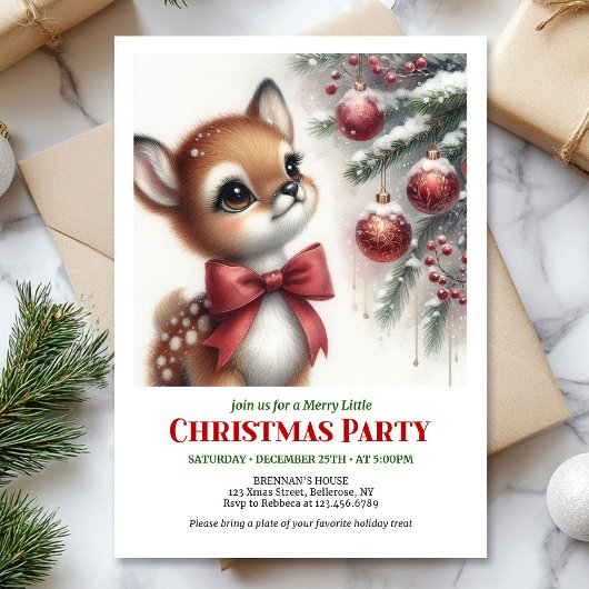 Joyful baby fawn watercolor Christmas invite digit Einladung
