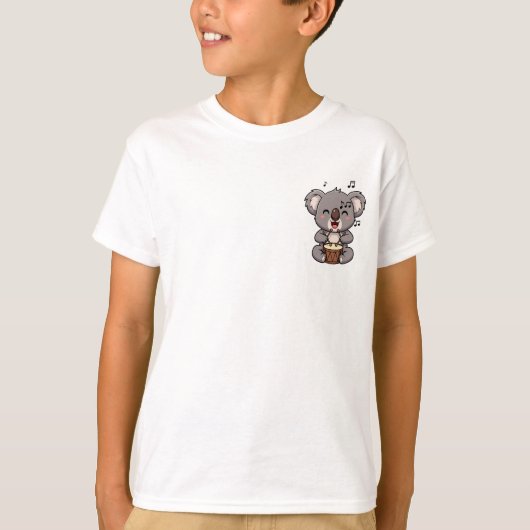 Joyful Baby Koala Playing Drums with Musical Notes T-Shirt (Vorderseite)