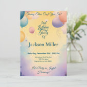 Joyful Ballon Geburtstag mit Adortable Tiger Einladung (Stehend Vorderseite)