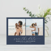 Joyful Beach Minimalist Photo Collage Save The Date (Stehend Vorderseite)