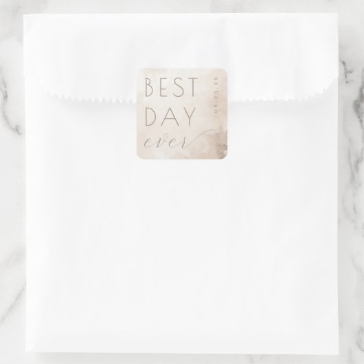 Joyful Beige Watercolor Calligraphy Quadratischer Aufkleber (Tasche)