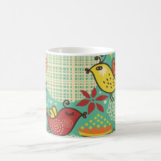 Joyful Birds in a Colorful Garden Mug Verwandlungstasse (Mittel)