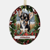 Joyful Black Chihuahua Puppy Custom Christmas Keramik Ornament (Rechts)