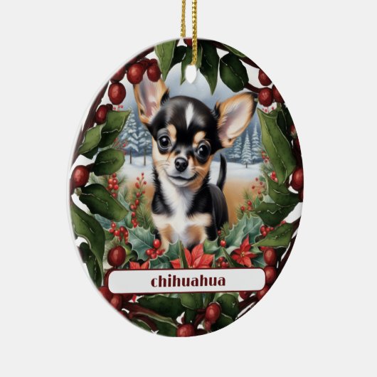 Joyful Black Chihuahua Puppy Custom Christmas Keramik Ornament (Rechts)