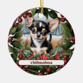 Joyful Black Chihuahua Puppy Custom Christmas Keramik Ornament (Vorne)