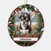 Joyful Black Chihuahua Puppy Custom Christmas Keramik Ornament (Links)