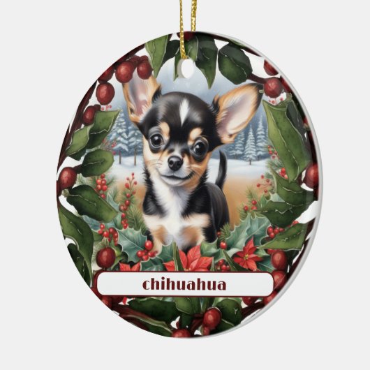 Joyful Black Chihuahua Puppy Custom Christmas Keramik Ornament (Links)