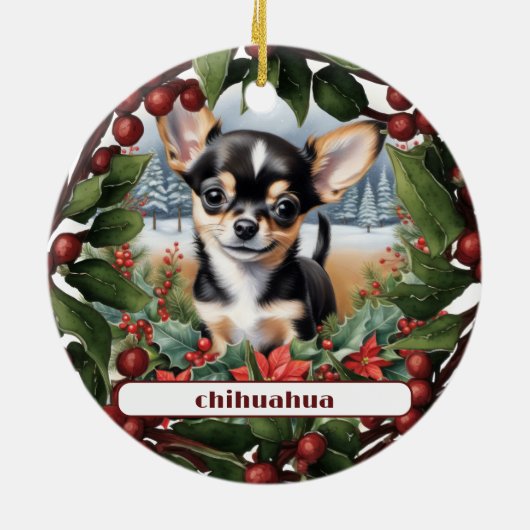Joyful Black Chihuahua Puppy Custom Christmas Keramik Ornament (Hinten)