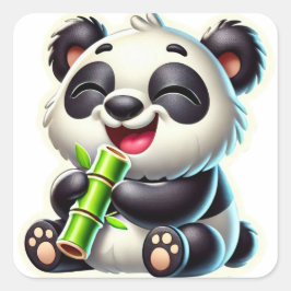 Joyful Black Happy Panda Quadratischer Aufkleber