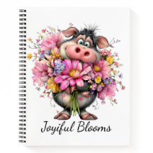 Joyful Blooms Cute Animal Floral Spiral Notebook
