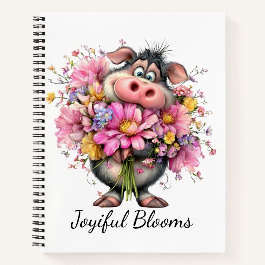 Joyful Blooms Cute Animal Floral Spiral Notebook Notizblock (Vorderseite)