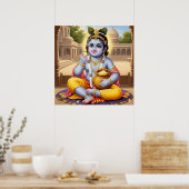 Joyful Blue Classic Bala Krishna Pot Art Design Poster (Küche)