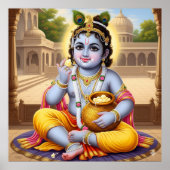 Joyful Blue Classic Bala Krishna Pot Art Design Poster (Vorne)