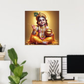 Joyful Blue Classic Krishna Makhan Pot Design Poster (Heimbüro)