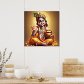 Joyful Blue Classic Krishna Makhan Pot Design Poster (Küche)