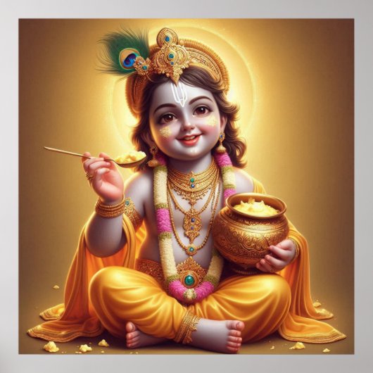 Joyful Blue Classic Krishna Makhan Pot Design Poster (Vorne)
