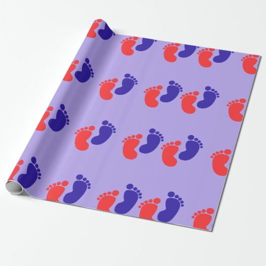 Joyful Blue Red Baby Foot Print Geschenkpapier (Ungerollt)