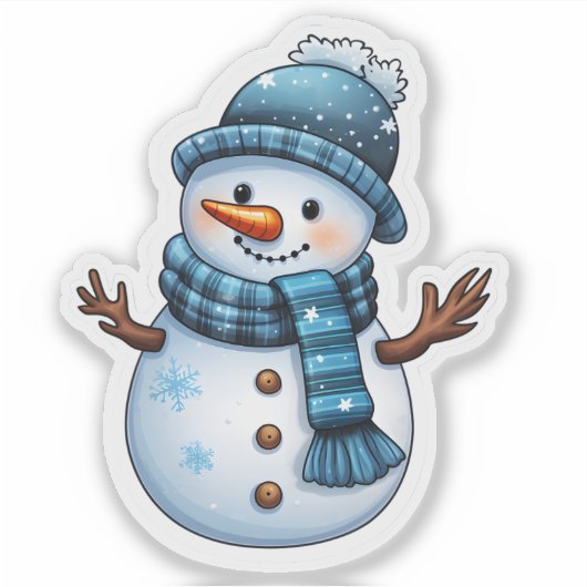 Joyful Blue Snowman Holiday Sticker (Vorderseite)