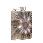 Joyful Blume Abstrakt Beige Brown Fraktal Flachmann (Rechts)