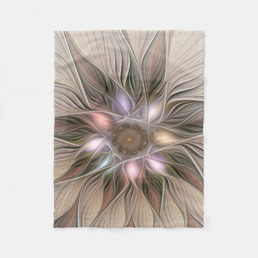 Joyful Blume Abstrakt Beige Brown Fraktal Fleecedecke (Vorderseite)