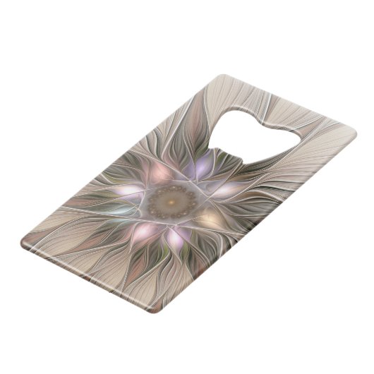 Joyful Blume Abstrakt Beige Brown Fraktal Geldbeutel Flaschenöffner (Rückseite Schrägansicht)