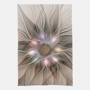 Joyful Blume Abstrakt Beige Brown Fraktal Geschirrtuch
