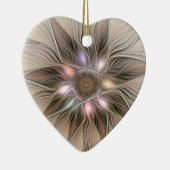 Joyful Blume Abstrakt Beige Brown Fraktal Herz Keramik Ornament (Rechts)