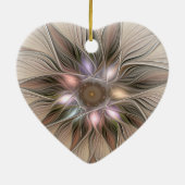 Joyful Blume Abstrakt Beige Brown Fraktal Herz Keramik Ornament (Hinten)