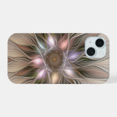 Joyful Blume Abstrakt Beige Brown Fraktal iPhone 15 Hülle (Rückseite (Horizontal))