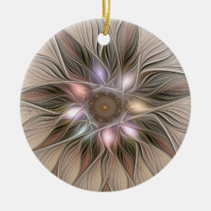 Joyful Blume Abstrakt Beige Brown Fraktal Keramik Ornament