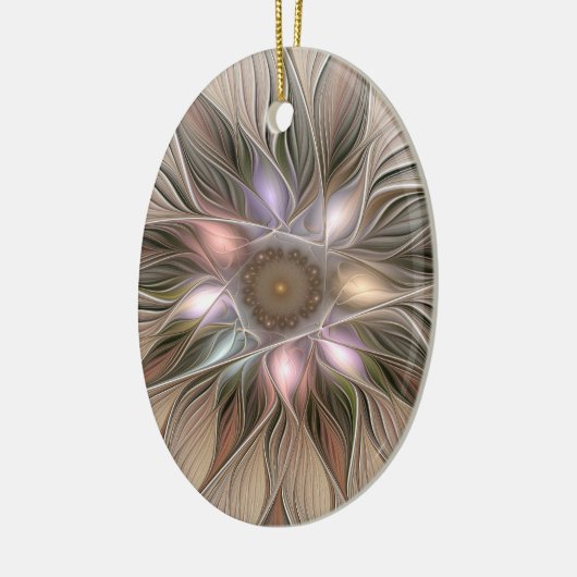 Joyful Blume Abstrakt Beige Brown Fraktal Keramik Ornament (Links)