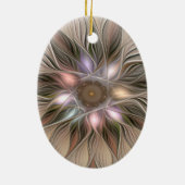 Joyful Blume Abstrakt Beige Brown Fraktal Keramik Ornament (Hinten)
