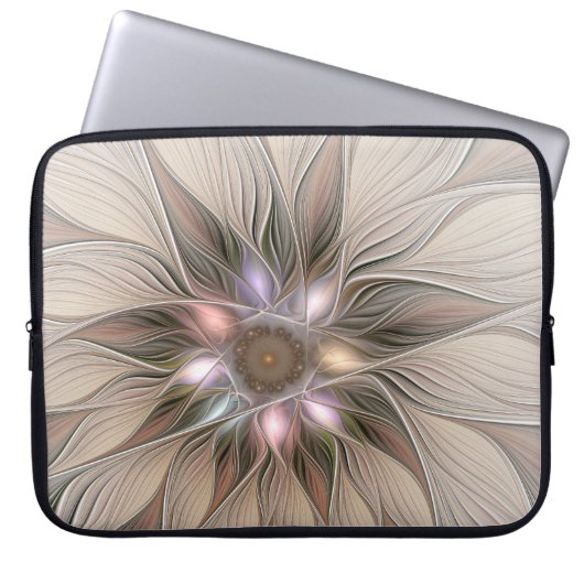 Joyful Blume Abstrakt Beige Brown Fraktal Laptopschutzhülle (Vorderseite)