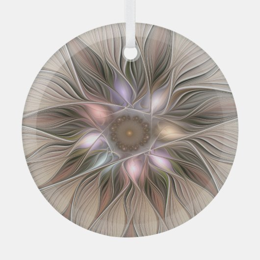 Joyful Blume Abstrakt Beige Brown Fraktal Ornament Aus Glas (Vorderseite)