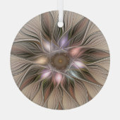 Joyful Blume Abstrakt Beige Brown Fraktal Ornament Aus Glas (Rückseite)