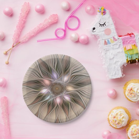 Joyful Blume Abstrakt Beige Brown Fraktal Pappteller (Party)