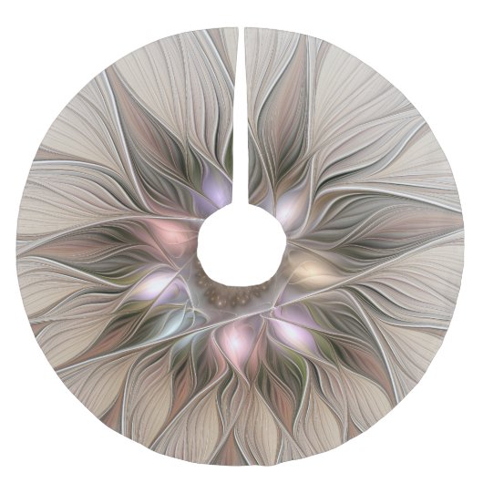 Joyful Blume Abstrakt Beige Brown Fraktal Polyester Weihnachtsbaumdecke (Vorderseite)
