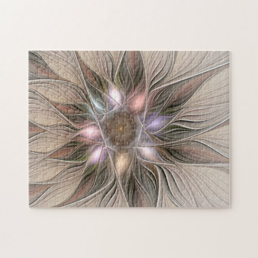 Joyful Blume Abstrakt Beige Brown Fraktal Puzzle (Horizontal)