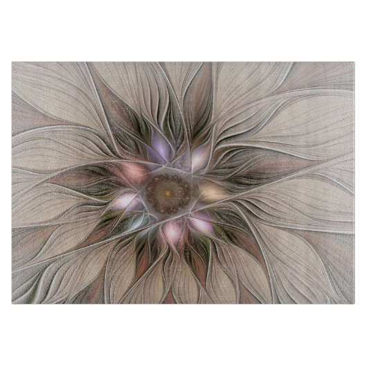 Joyful Blume Abstrakt Beige Brown Fraktal Schneidebrett (Vorderseite)