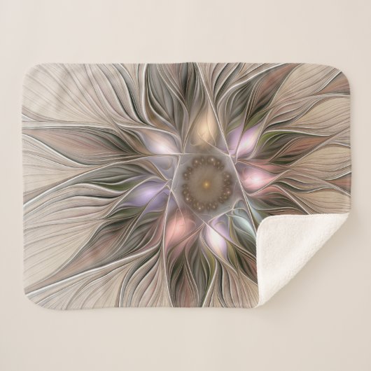 Joyful Blume Abstrakt Beige Brown Fraktal Sherpadecke (Vorderseite (Horizontal))