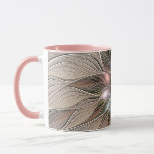 Joyful Blume Abstrakt Beige Brown Fraktal Tasse (Links)