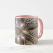 Joyful Blume Abstrakt Beige Brown Fraktal Tasse (VorderseiteRechts)
