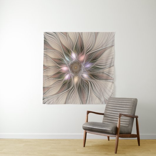 Joyful Blume Abstrakt Beige Brown Fraktal Wandteppich (Beispiel (Horizontal))